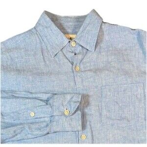 Baird McNutt Murano Linen Shirt Men's XL Blue Button Up Long‎ Sleeve
